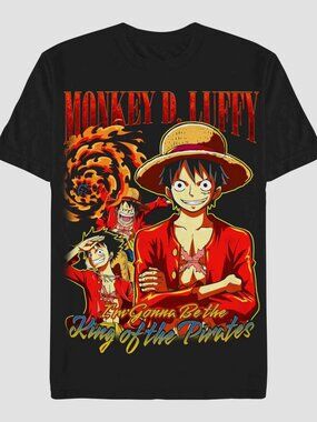 NWOT Men's One Piece Monkey D. Luffy Crewneck T-Shirt - Black Medium